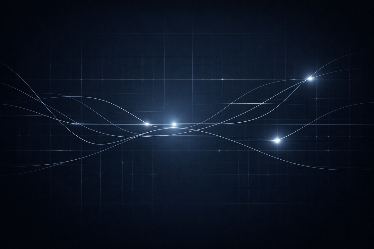 Abstract signal lines flow across a dark grid, converging at subtle glow points, evoking regulatory boundaries, timing shifts, and oversight of incentive behavior in financial systems.