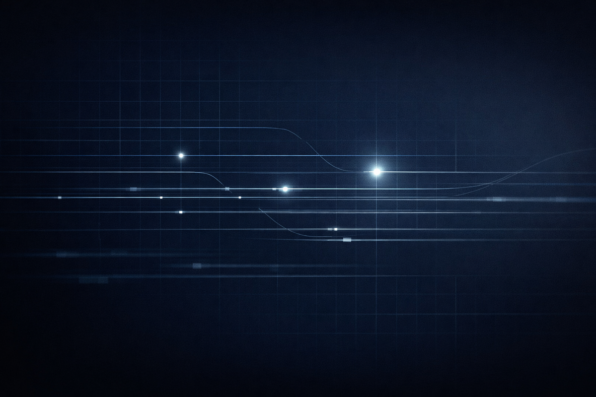 Abstract visual of private capital advisory activity in investment banking, with structured lines and grids on a dark background suggesting strategic adaptation and governance traceability.