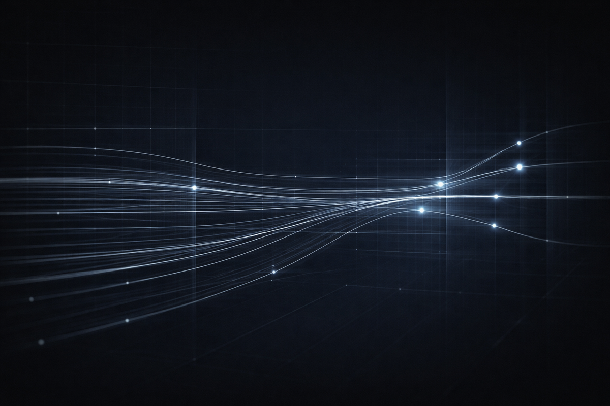 Regulatory intelligence visualization showing oversight shifting from classification to downstream reliance, with abstract signal lines on a secure policy analysis background.