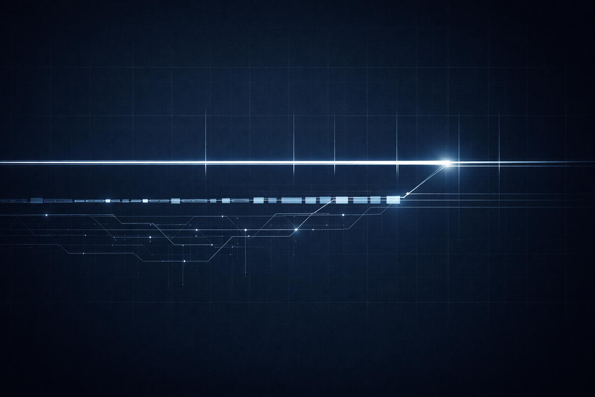 Regulatory implementation visual showing two parallel compliance tracks—one stable, one modular—under deadline pressure and governance traceability.