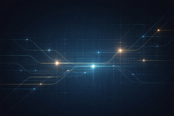 Abstract signal lines and grids on a dark background, representing regulatory oversight, compliance timing, and governance traceability.