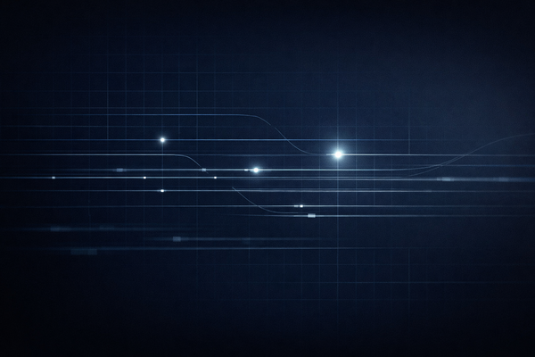 Abstract visual of private capital advisory activity in investment banking, with structured lines and grids on a dark background suggesting strategic adaptation and governance traceability.