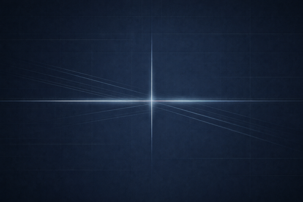 Minimalist regulatory intelligence visual with intersecting signal lines on deep navy grid, symbolizing governance boundary under procurement pressure 
